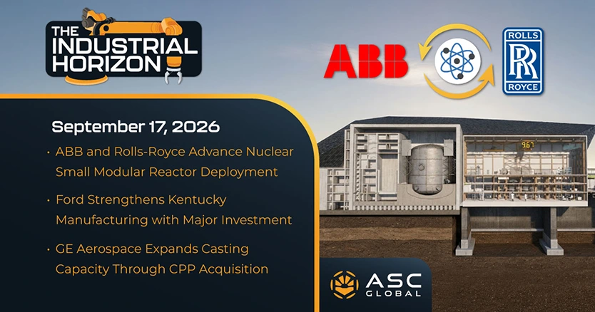 Industrial-Horizon-Banner-07 Banner for ASC Global’s Industrial Horizon, featuring industrial technology and electronics imagery. The report covers news on GE Vernova’s grid supply expansion, LG Energy Solution’s Michigan battery production, PSB Industries’ remote monitoring, PJM’s data center response, UK robotics investment, Molex’s liquid cooling for AI data centers, and more semiconductor, electronics, and industrial market developments.