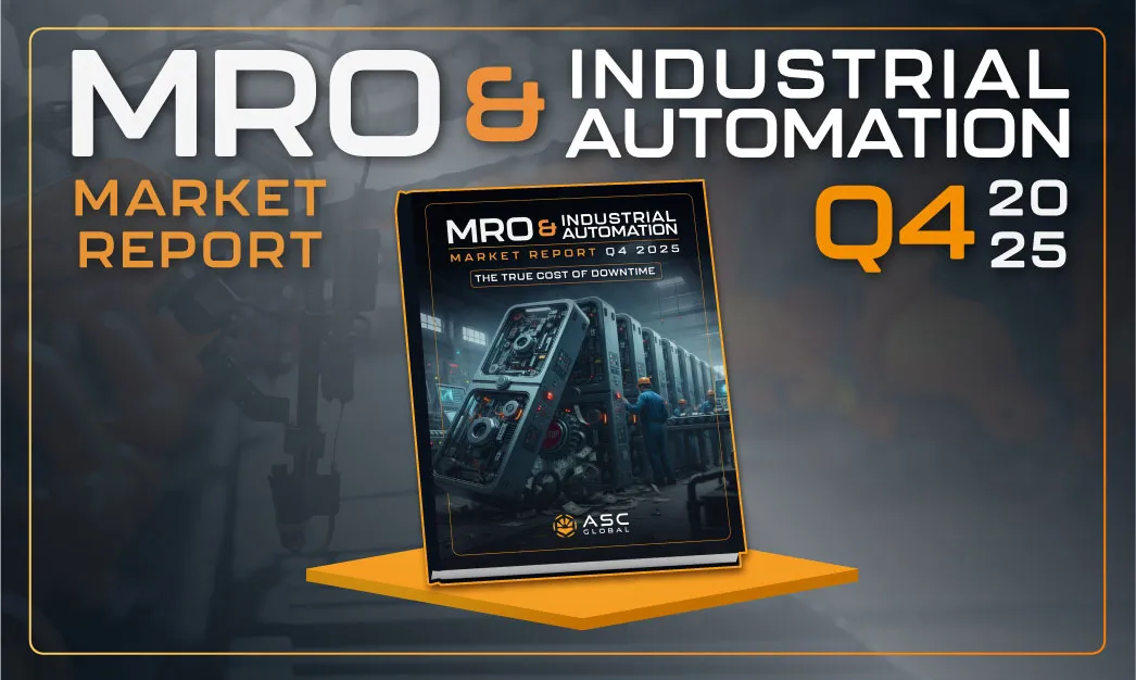 Banner for ASC Global’s MRO & Industrial Automation Market Report Q4 2025, highlighting key industry news: JLR cyberattack severely disrupting the UK auto supply chain, rare earth export controls pressuring EV components, and a Japan MRO deal expanding aircraft component exchange networks.
