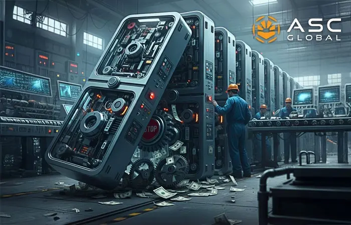 Banner image for ASC Global article The True Cost of Downtime, highlighting the $1.4 trillion annual impact of unplanned downtime on global electronics manufacturers, OEMs, and semiconductor supply chains