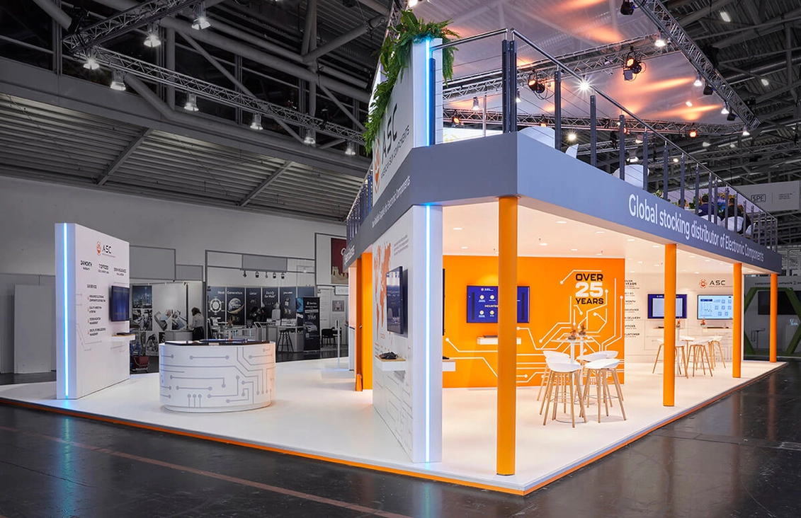 ASC's 300sqm booth featuring upper deck lounge - Electronica 2022
