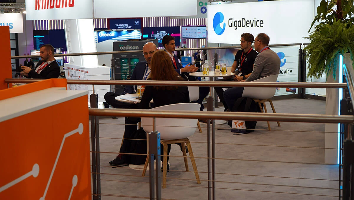 ASC's booth, holds 1 on 1 client meetings on upper deck lounge - Electronica 2022.