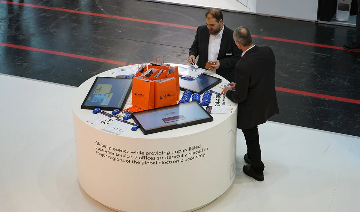 ASC's 300sqm booth displays interactive round table at Electronica 2022.