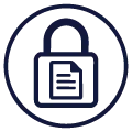 Lock with a document icon representing compliance liability from improper disposal of OT assets, risking data leaks, regulatory penalties, and environmental non-compliance.