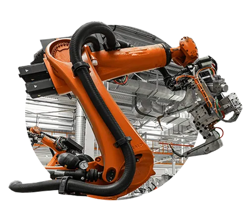 mro_industrial_automation_robot_arm Robotic assembly arm operating on a factory floor, symbolizing ASC Global's services for the Industrial Automation and MRO industries, including component sourcing and maintenance solutions.