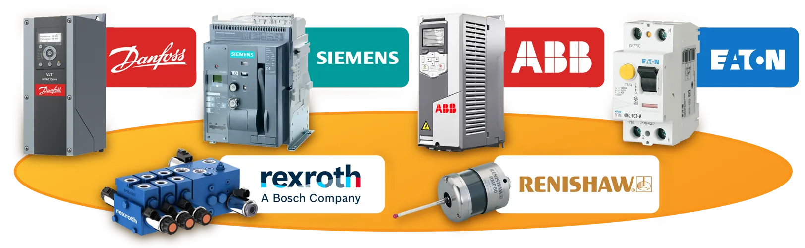 mro_products_04_test Banner image showcasing various MRO products distributed by ASC Global, featuring components and equipment from leading brands such as Danfoss, Siemens, ABB, EATON, Rexroth, and Renishaw, highlighting the company’s wide industrial product portfolio