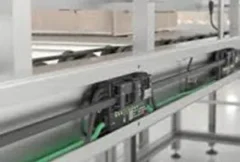 Automated conveyor system equipped with Ethernet-based motor control technology, displaying connected motor-driven rollers, real-time diagnostics, and industrial network communications. The image represents Pepperl+Fuchs’ G20 motor control platform for material handling and conveyor automation, highlighting scalable roller control, zero-pressure accumulation operation, PLC integration, simplified commissioning, predictive maintenance visibility, and improved logistics efficiency.